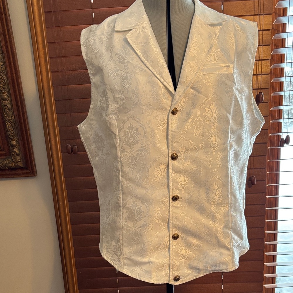 Allthemen Steampunk Gothic White Vest XL Victorian Waistcoat Full Back NWOT